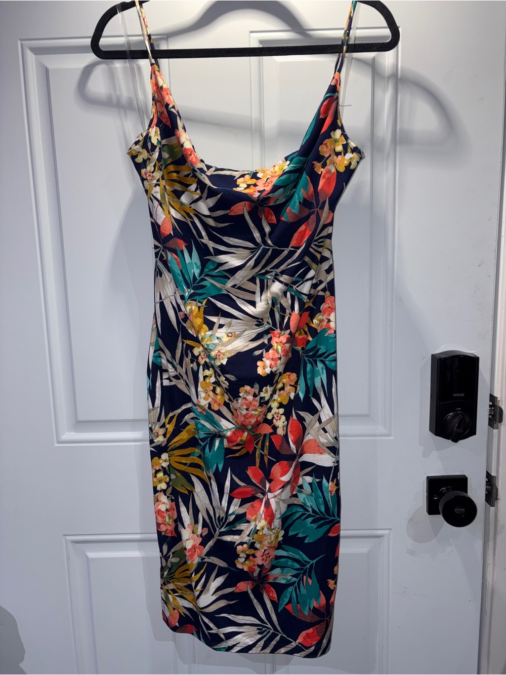 Eclipse Floral Midi Dress in Navy with Coral, Teal, Yellow